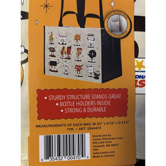 Costco Cartoon Highlights Reusable Shopping Tote Bag Kirkland Heavy Duty 4-Pack - Picture 4 of 7